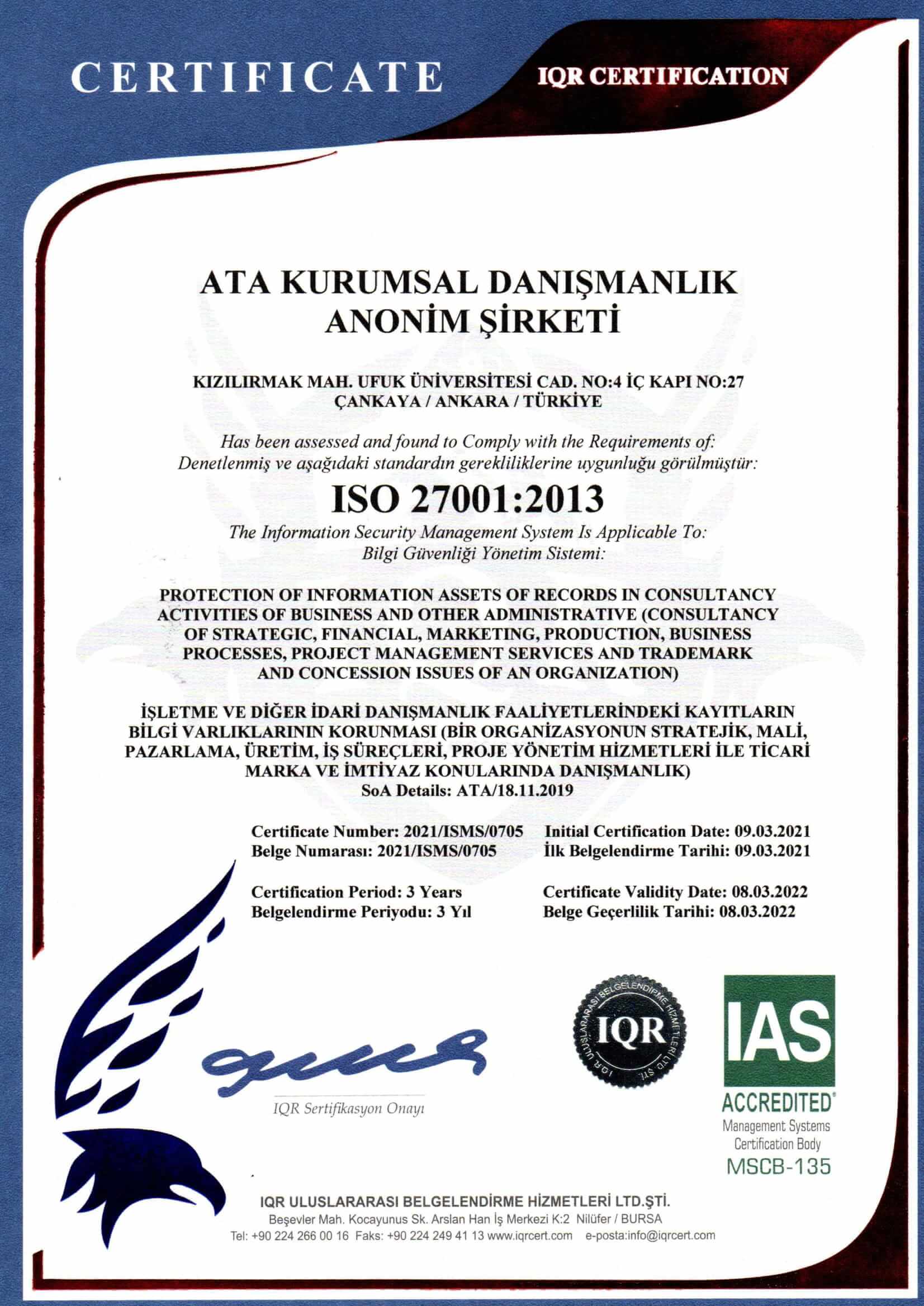 Ata Kurumsal | ISO 27001 Belgesi